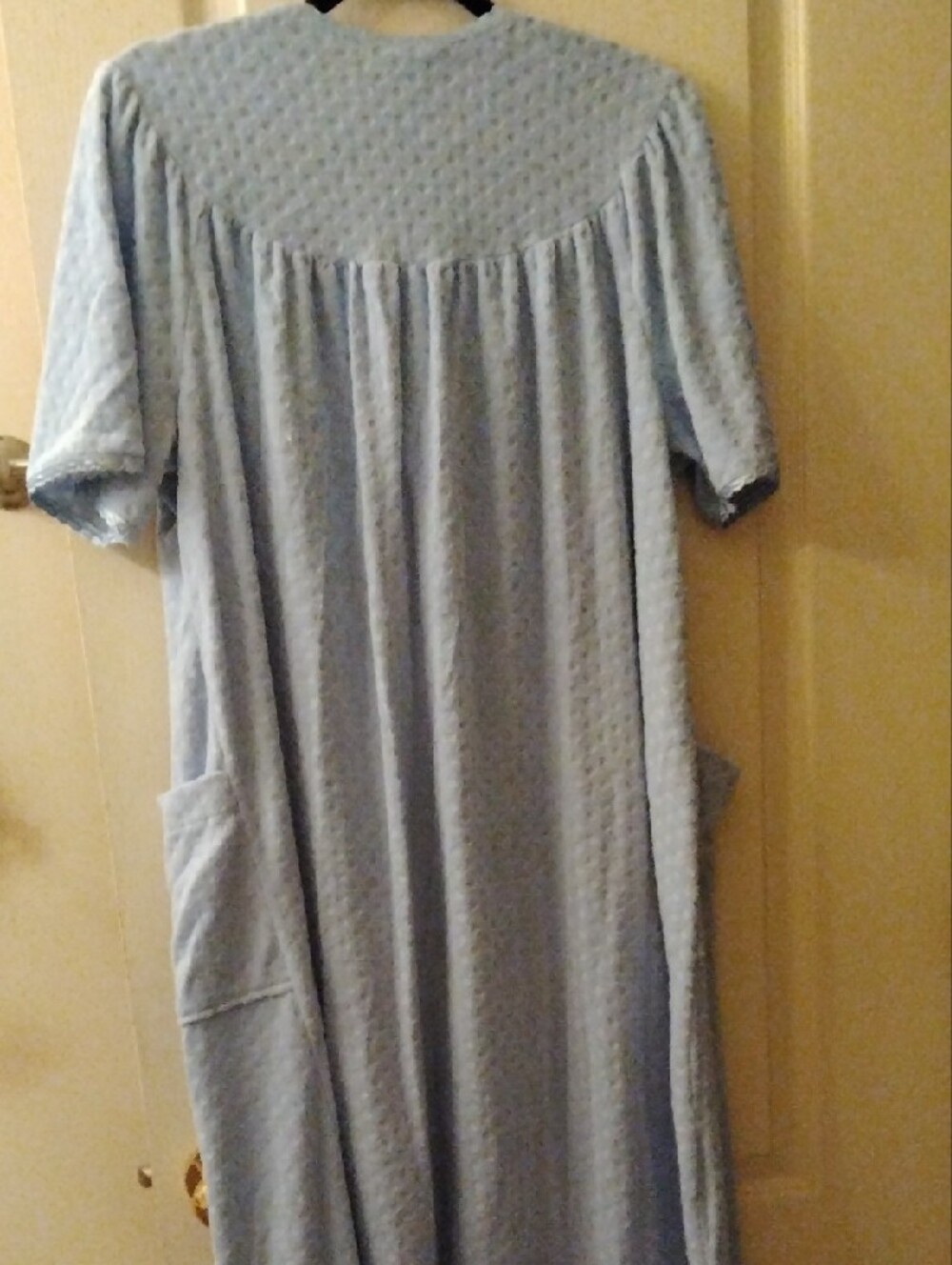 Light Blue Women's Button-Front Robe with Pockets - Picture 2 of 12